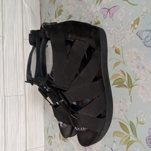 Eileen Fisher Black Strappy Sandals Link Open Toe Platform Black Womens 11 - Picture 3 of 7